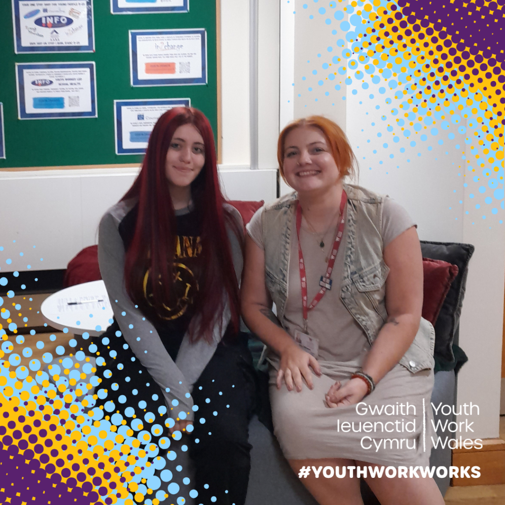 photo of Ela with Amy (her advocate) at the INFO Shop in Wrexham